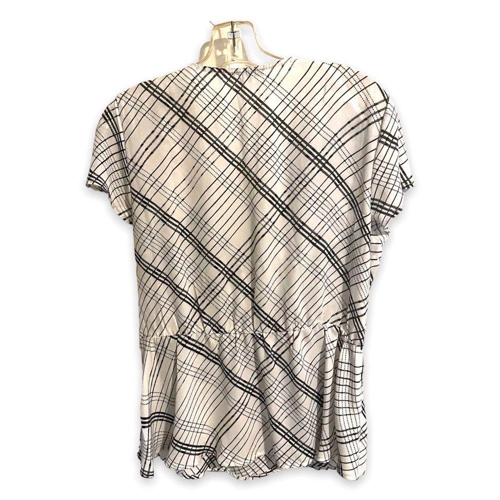 AUW Woman’s Black & White Kris Kross Striped Side Tie Gold Hardware Blouse Large - Picture 2 of 11